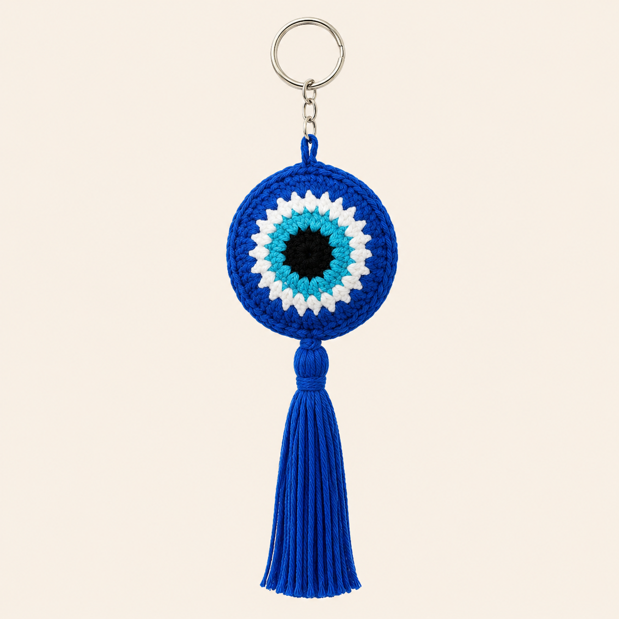 Handmade Crochet Evil Eye Car Hanging with Tassel – Blue