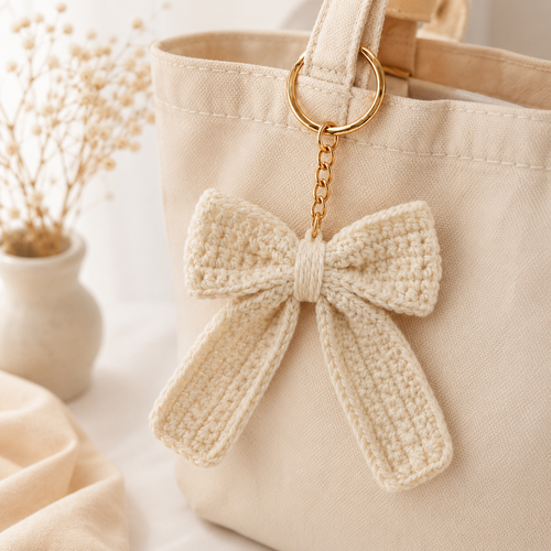 Cream Bow keychain 1