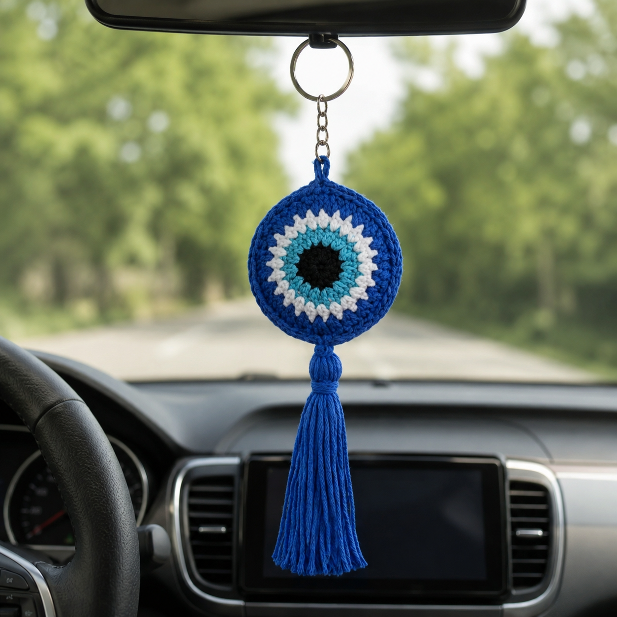  crocheted evil eye keychain 1