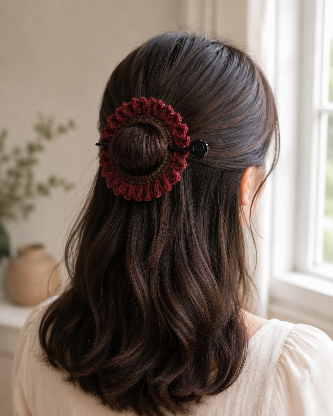 crochet sunflower maroon 2