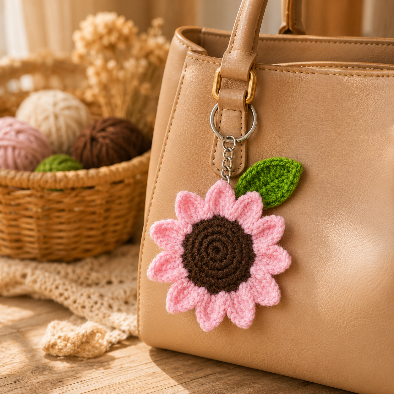 crocheted Light pink sunflower charm