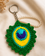 Handmade peacock-feather-inspired keychain 4