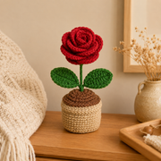 Crocheted  Red in a small beige pot 1