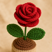 Crocheted  Red in a small beige pot 3