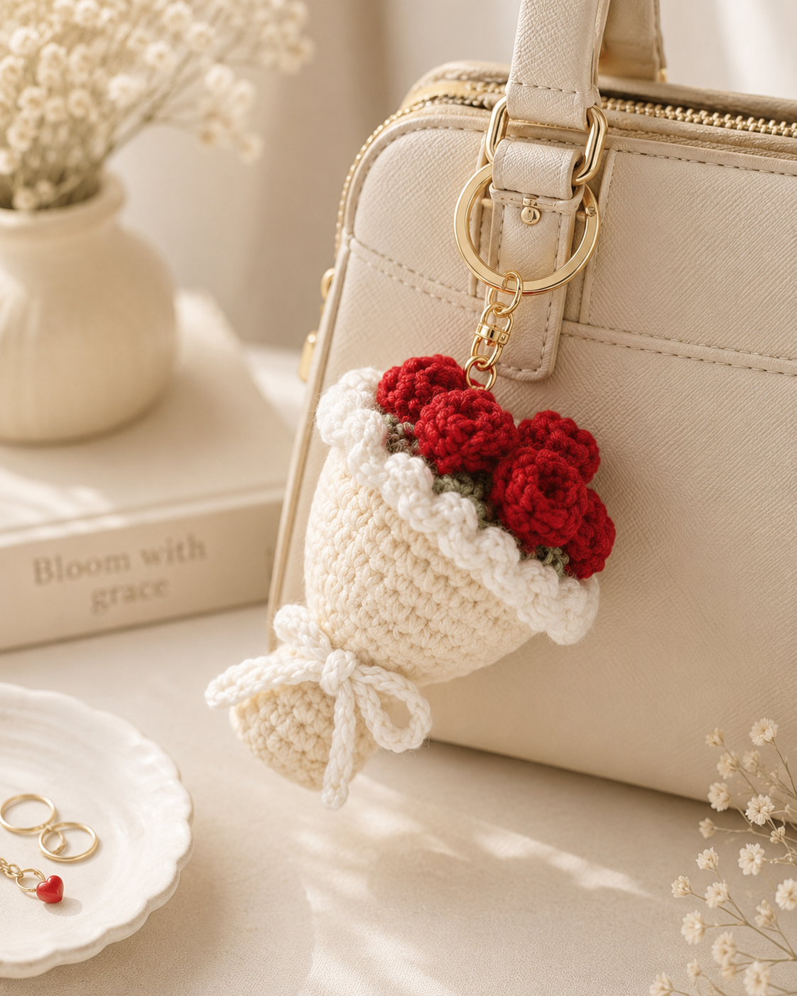 cream bouquet keychain 3