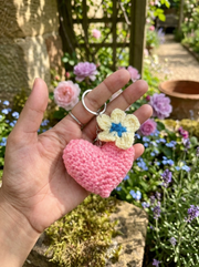 Lencho handmade crochet heart and flower combo keychain in multicolor, product view