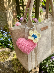 Lencho handmade heart and flower combo bag charm, detail view
