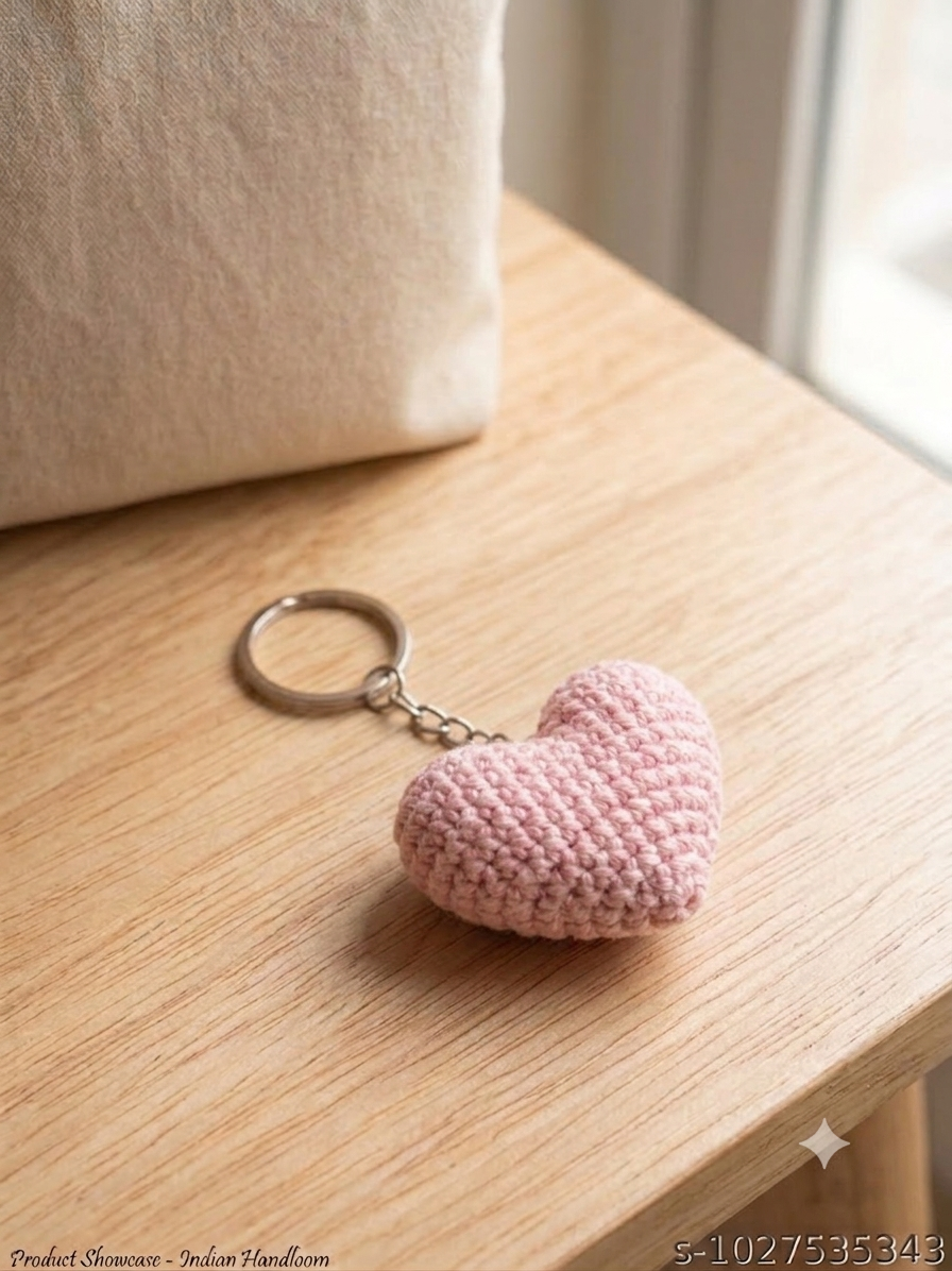 Lencho pink crochet heart keychain and bag charm, alternate view