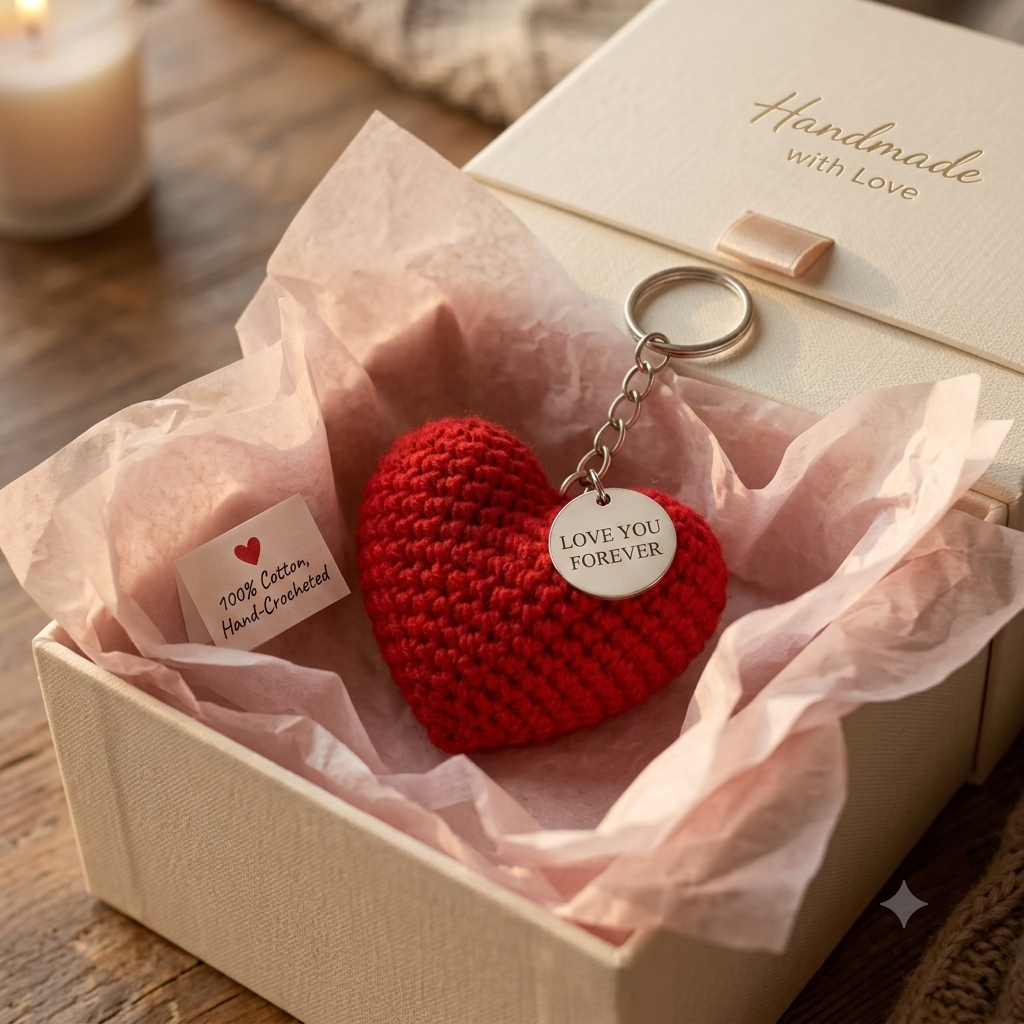 Lencho red crochet heart keychain and bag charm, alternate view