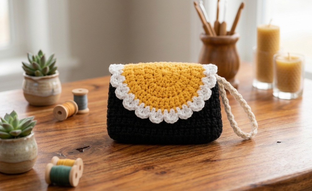 Lencho black handmade crochet mini purse bag, alternate view