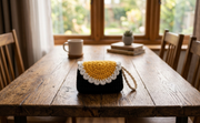 Lencho black crochet mini purse bag, detail view