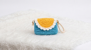 Lencho handmade crochet mini purse bag in blue, front product view