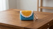Lencho blue crochet mini purse bag, detail view