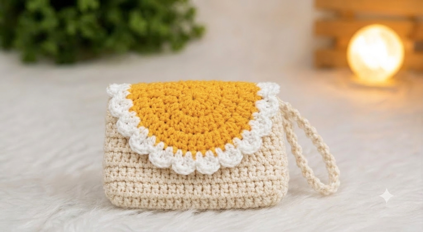Lencho handmade crochet mini purse bag in cream, front product view