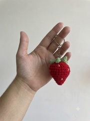 Lencho maroon crochet strawberry bag charm, detail view